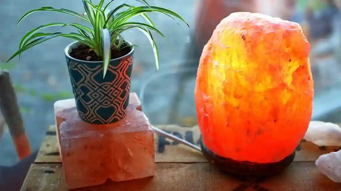 Himalayan salt lamp glowing